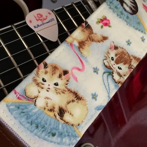 Kitten guitar strap // adorable pastel retro nostalgia music accessory gift // suits acoustic, bass, electric guitar // teen guitarist gift