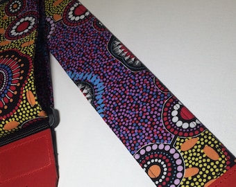 Aboriginal Dot Art Guitar Strap: colourful circles