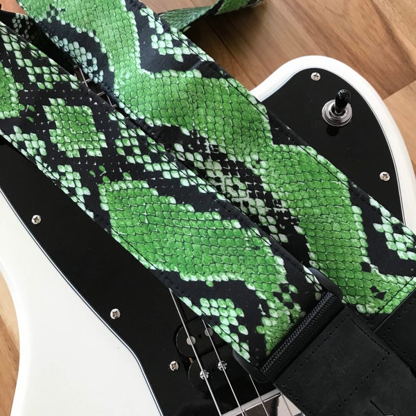 Snakeskin print guitar strap // animal print musician gift // suits acoustic, electric guitar, bass guitar // guitarist gift him or her