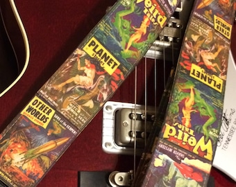 Handmade Sci-Fi Guitar Strap: Vintage Magazine Covers