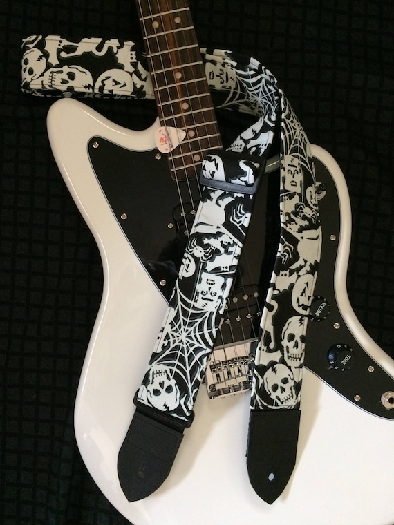 Spider Web and Gothic Skull Design Acoustic Electric Guitar Strap with Adjustable Length Spider Web and Gothic Skull Design Acoustic Electric Guitar Strap with Adjustable Length