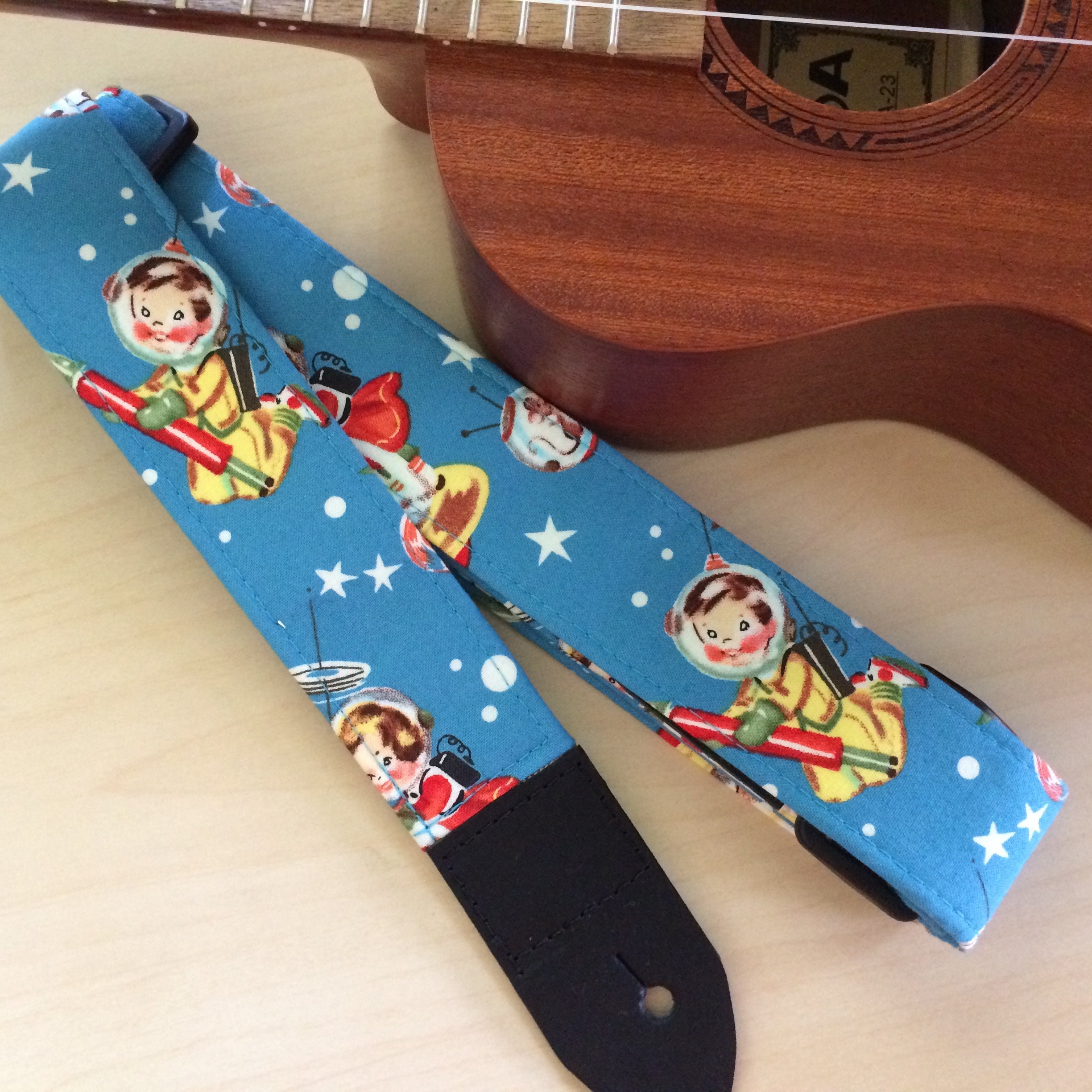 Space ukulele strap, mandolin or child guitar strap // handmade retro astronaut babies // musician gift, teacher gift