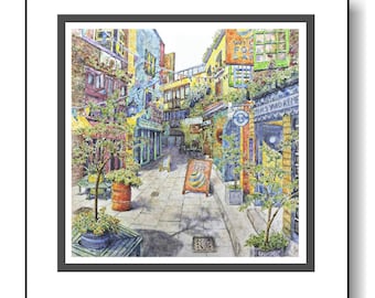 London's Covent Garden District Matted Art Print