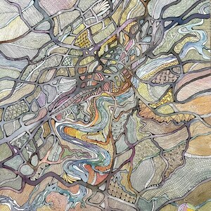 zW-INK テネシー州ノックスビルの地図 抽象道路地図 アートプリント (マットなし、フレームなし)