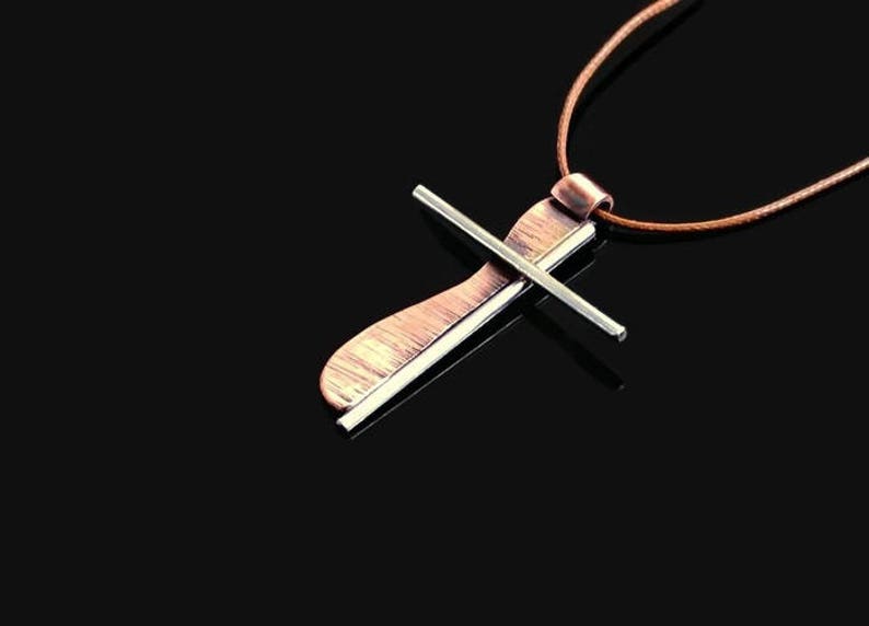 Copper Steel Cross Necklace Art Cross Necklace Stainless Steel Copper Cross Abstract Mans Cross Pendant Stainless Steel Cross Necklace