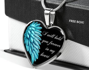 Angel Wing Memorial Necklace: Personalized Engraved Charm, USA Made
