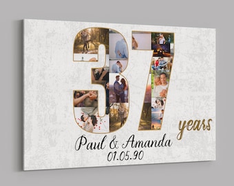 37th Anniversary Gifts Custom Collage Photo Canvas Personalized Wall Art Wedding Gift 37 Years Married Wife Husband Present