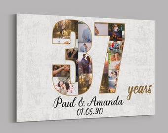 37th Anniversary Gifts Custom Collage Photo Canvas Personalized Wall Art Wedding Gift 37 Years Married Wife Husband Present