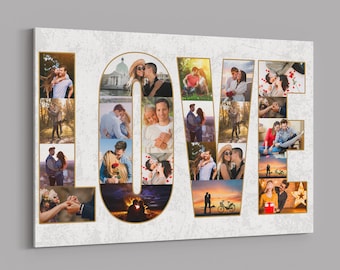 Love Photo Collage Canvas Print: Custom Couple Gift, Wall Art, Personalized, Anniversary, Christmas