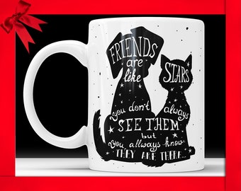 Taza de cerámica con frase "Los amigos son como las estrellas"