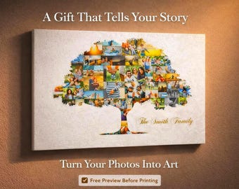 Cuadro decorativo personalizado con collage de fotos de árbol genealógico / Arte de pared personalizado