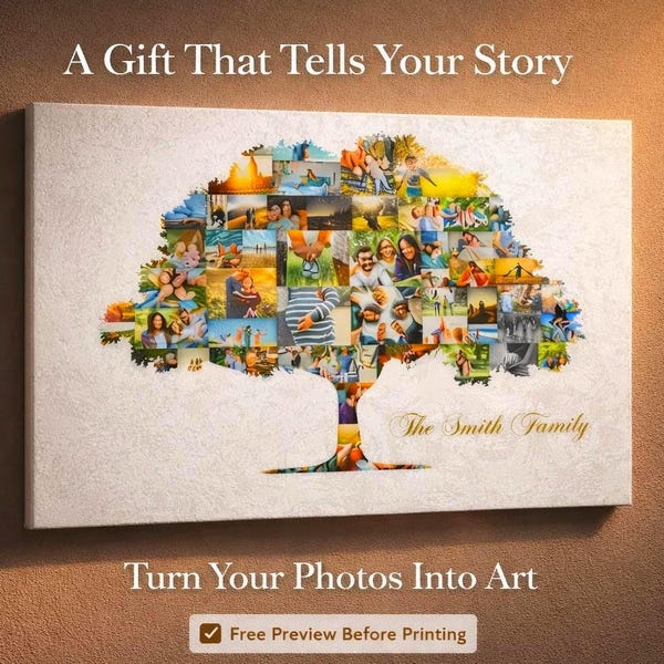 Custom Family Tree Photo Collage Canvas Print | Personalized Wall Art
