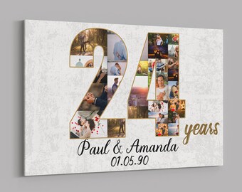 24th Anniversary Photo Collage Canvas - Personalized Gift