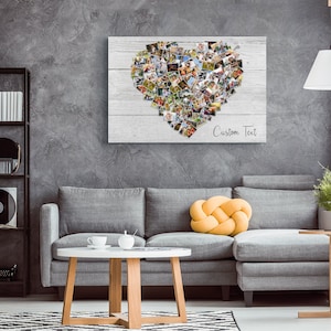 100 Pictures Family Photo Heart Collage Personalized Large Collage Wood Effect Heart Collage Canvas Photo Your Picture To Canvas Gift image 2