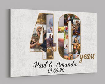 40 Jahre Jubiläumsgeschenke Benutzerdefinierte Collage Foto Leinwand Personalisierte Wand Kunst Hochzeitstag Geschenk 40 Jahre verheiratet Geschenk Frau Mann Geschenk