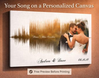 Lienzo personalizado con diseño de onda sonora y canción - Regalo único para aniversario de bodas