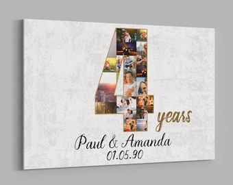 4th Anniversary Photo Collage Canvas – Personalized Wedding Gift