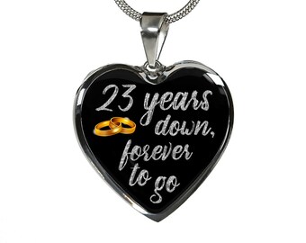 23rd Anniversary Necklace: Engraved Heart Pendant, Gold Finish