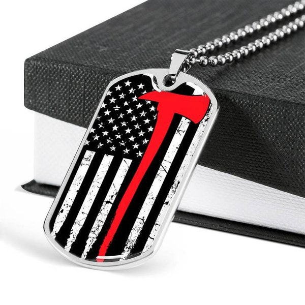 Thin Red Line Gifts Thin Red Line Jewelry Personalized Red Lives Matter Dog Tag Necklace Keepsake My Hero Firefighter Wife Fireman Memory