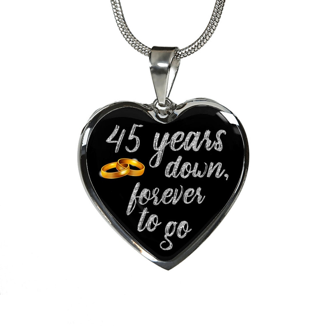 45th Anniversary Heart Pendant Necklace, Engraved Jewelry Gift - Etsy