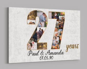 27th Anniversary Gifts Custom Collage Photo Canvas Personalized Wall Art Wedding Anniversary Gift 27 Years Married Gift Wife Husband Present