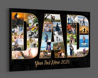 Personalized Dad Photo Collage Canvas, Custom Father's Day Gift Wall Art, Grandfather, Stepdad