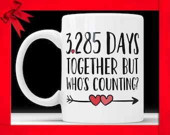 9th Anniversary Coffee Mug – 3285 Days Together, Funny Jubilee Gift