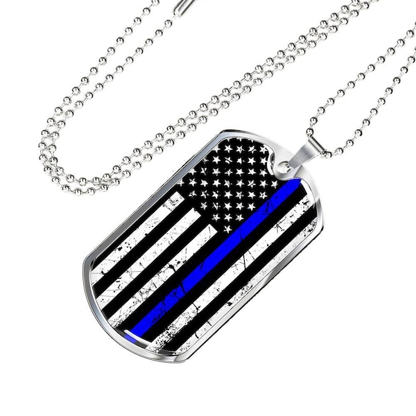 Personalized Blue Lives Matter Jewelry Dog Tag Blue Lives Matter Necklace Thin Blue Line Keepsake My Hero Charm Police Wife Cop Memory