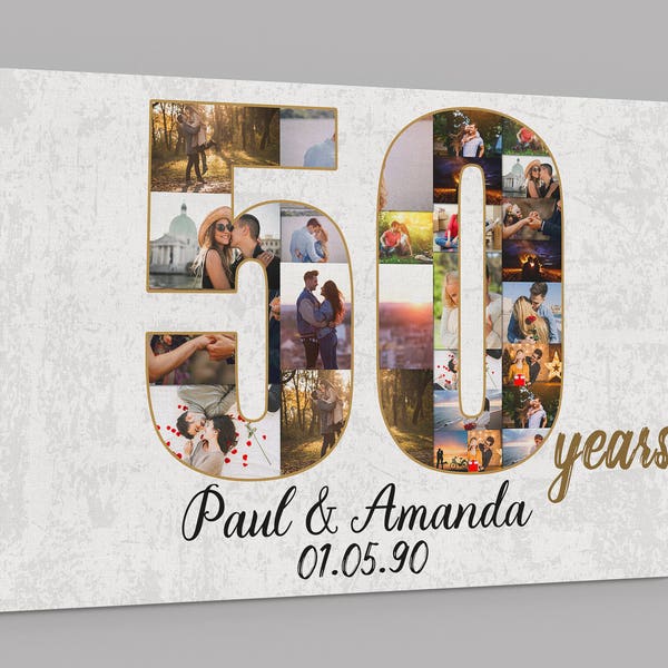 50th Anniversary Gifts Custom Collage Photo Canvas Personalized Wall Art Wedding Anniversary Gift 50 Years Married Gift Wife Husband Present