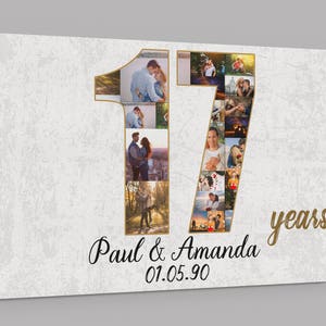 17th Anniversary Gifts Custom Collage Photo Canvas Personalized Wall Art Wedding Anniversary Gift 17 Years Married Gift Wife Husband Present image 1
