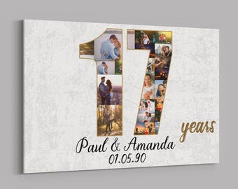 17th Anniversary Gifts Custom Collage Photo Canvas Personalized Wall Art Wedding Anniversary Gift 17 Years Married Gift Wife Husband Present