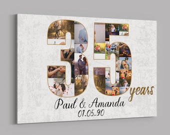 Lienzo collage de fotos del 35.º aniversario, regalo personalizado