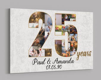 25th Anniversary Gifts Custom Collage Photo Canvas Personalized Wall Art Wedding Anniversary Gift 25 Years Married Gift Wife Husband Present
