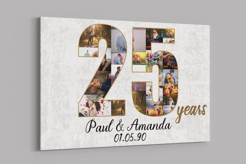 25th Anniversary Gifts Custom Collage Photo Canvas Personalized Wall Art Wedding Anniversary Gift 25 Years Married Gift Wife Husband Present image 1