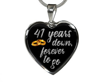 41st Anniversary Heart Necklace: Engraved Gold Pendant, Gift for Wife