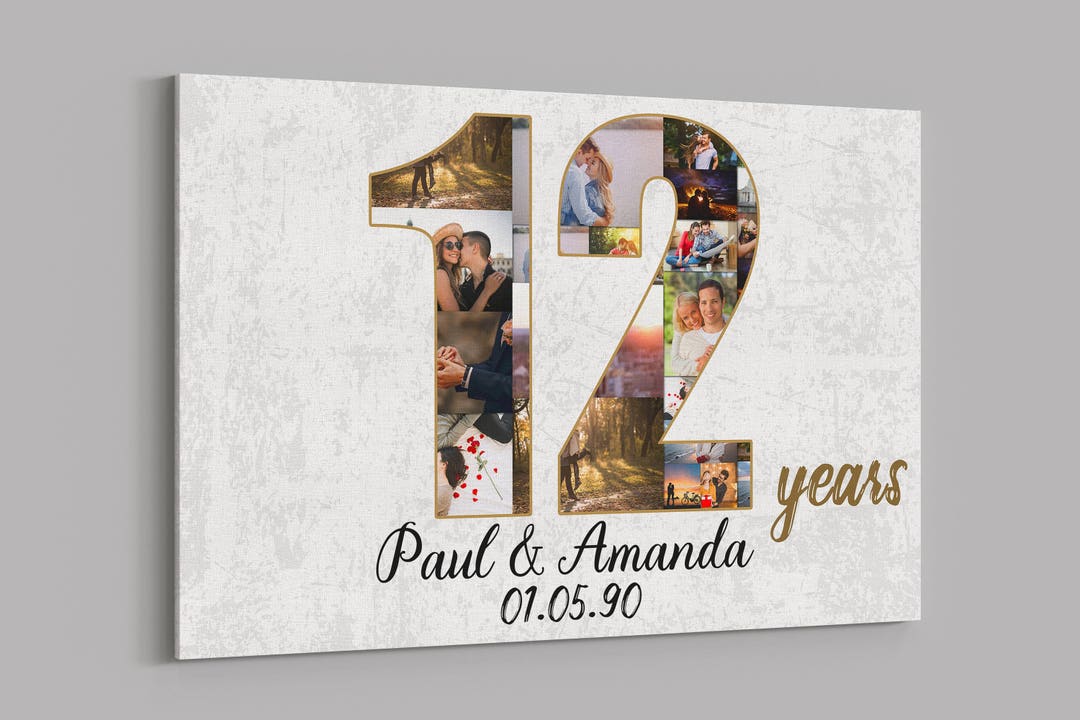 Custom 12th Anniversary Gift, 12 Years Anniversary Gift For Couple,  Personalized 12th Anniversary Canvas - Stunning Gift Store
