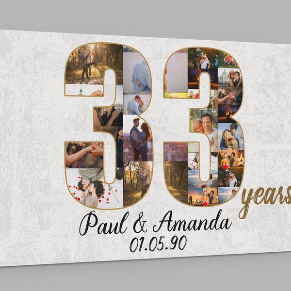33rd Anniversary Gifts Custom Collage Photo Canvas Personalized Wall Art Wedding Anniversary Gift 33 Years Married Gift Wife Husband Present