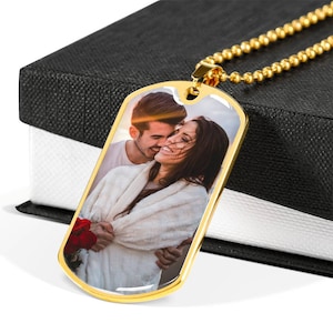Custom Photo Dog Tag Personalized Photo Dog Tag Military Engraved Dog Tag Necklace Pendant Jewelry Silver Gold Stainless Steel Memorial Gift