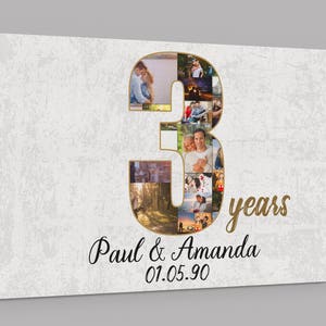 3rd Anniversary Gifts Custom Collage Photo Canvas Personalized Wall Art Wedding Anniversary Gift 3 Year Married Gift Wife Husband Present image 1