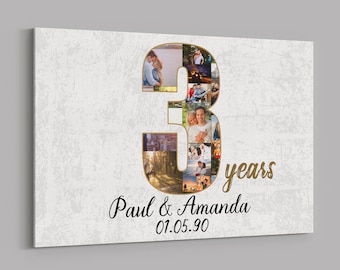 3rd Anniversary Gifts Custom Collage Photo Canvas Personalized Wall Art Wedding Anniversary Gift 3 Year Married Gift Wife Husband Present