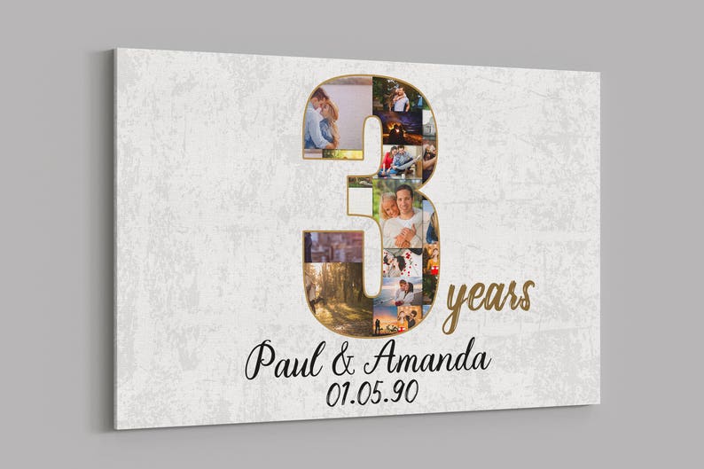 3rd Anniversary Gifts Custom Collage Photo Canvas Personalized Wall Art Wedding Anniversary Gift 3 Year Married Gift Wife Husband Present image 1