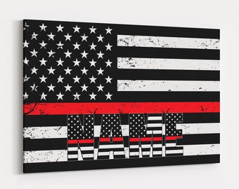 Individuelle Feuerwehrmann Flagge Leinwand Kunst: Personalisierte dünne rote Linie Dekor