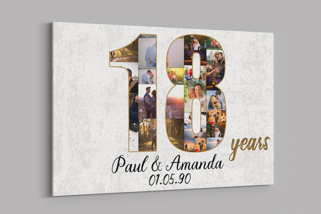 18th Anniversary Gifts Custom Collage Photo Canvas Personalized Wall Art Wedding Anniversary