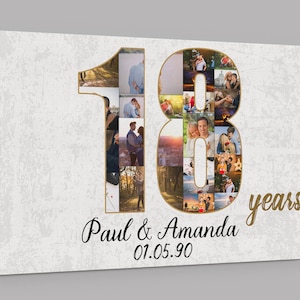 18th Anniversary Gifts Custom Collage Photo Canvas Personalized Wall Art Wedding Anniversary Gift 18 Years Married Gift Wife Husband Present