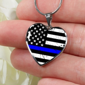 Personalized Thin Blue Line Heart Pendant Necklace: Engraved Police Gift