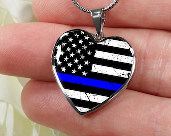 Personalized Blue Lives Matter Jewelry Necklace Blue Live Matter Pendant Thin Blue Line Keepsake My Hero Necklace Police Wife Cop Mom Memory