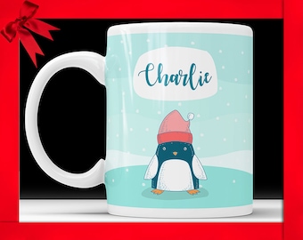 Personalized Penguin Mug: Custom Name Ceramic Cup