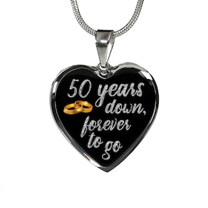 50th Anniversary Necklace: Engraved Heart Pendant, Gold Finish