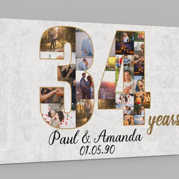 34th Anniversary Gifts Custom Collage Photo Canvas Personalized Wall Art Wedding Anniversary Gift 34 Years Married Gift Wife Husband Present