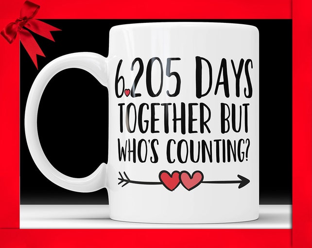 17th anniversary coffee mug 6205 days together but whos etsy